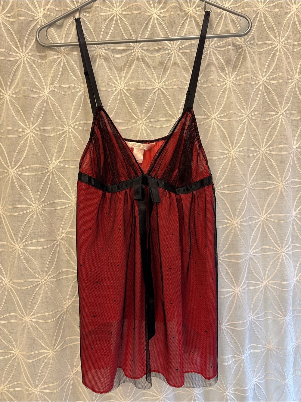 Victoria's Secret Red Sheer Babydoll Chemise with Black Trim - Picture 8 of 8